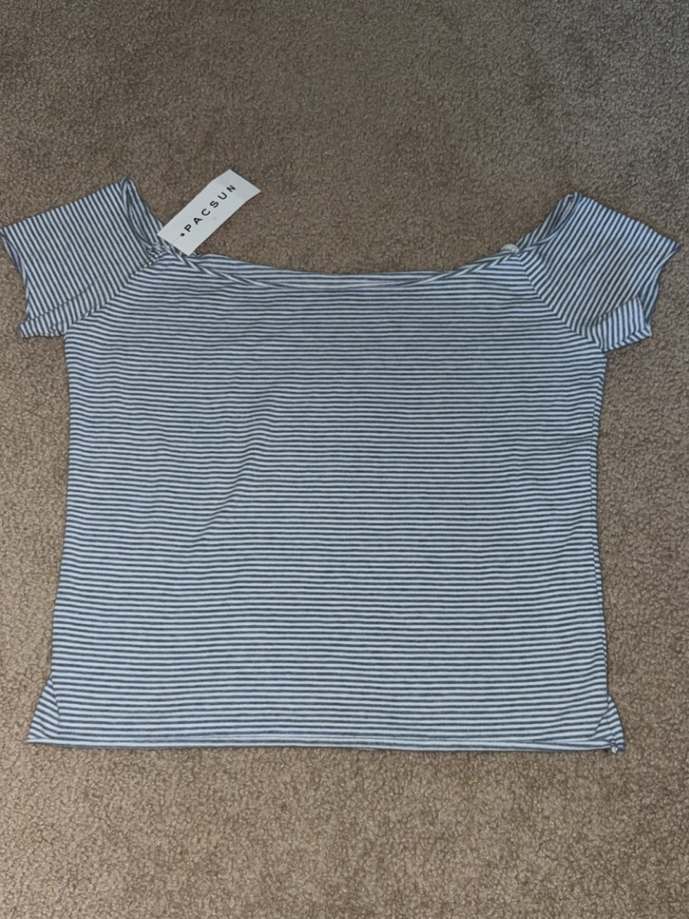 PacSun Blue and White Striped Off-Shoulder Crop Top
